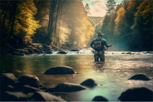 man fly fishing in a stream
